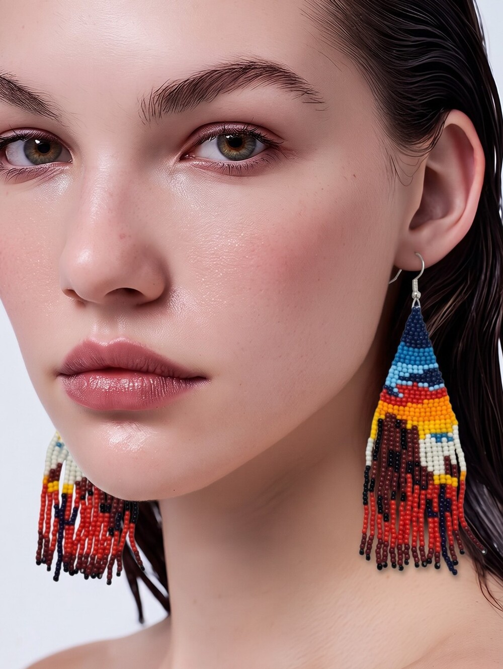 Sedona Red Rocks Cactus Sunset Seed Bead Fringe Earrings Southwest Arizona Boho
